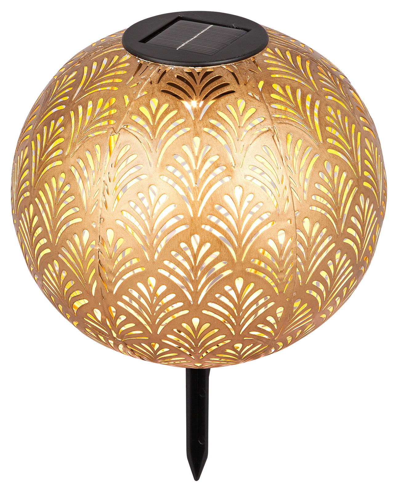 Ambia Garden Solarleuchte MARAKESH Goldene Solarleuchte mit dekorativem Muster, seitliche Perspektive