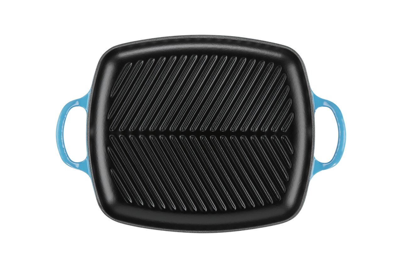 Grillplatte 30x27 cm in Azure-Blau mit Rillen, Draufsicht