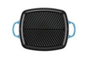 Grillplatte 30x27 cm in Azure-Blau mit Rillen, Draufsicht