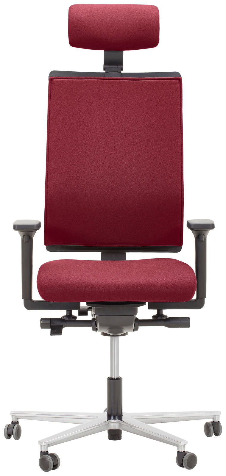 Roter Drehstuhl mit Kopfstütze, Frontalansicht