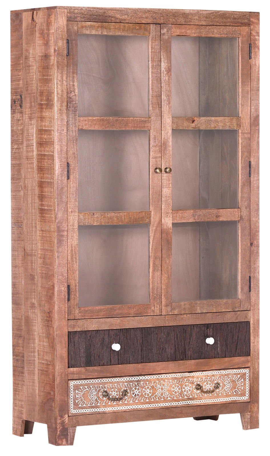 Landscape Vitrine PUNO Holzvitrine mit Glastüren und Schubladen, frontal fotografiert