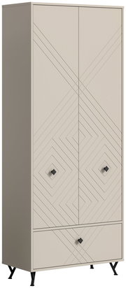 Moderner Garderobenschrank mit geometrischem Muster, frontal abgebildet.
