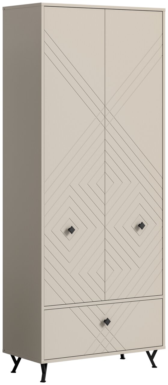 Moderner Garderobenschrank mit geometrischem Muster, frontal abgebildet.
