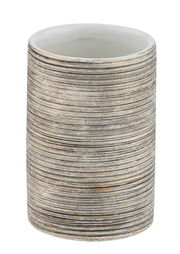 Keramik Zahnputzbecher mit horizontalen Linien in einer leicht schrägen Perspektive.