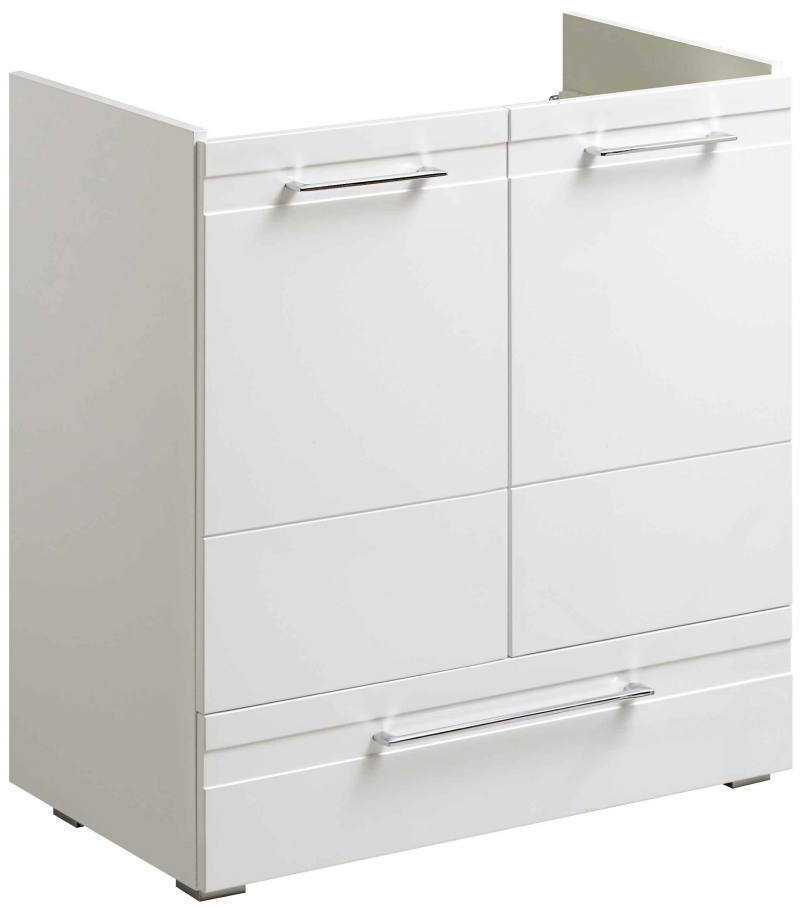 XORA Waschtischunterschrank DORIA Moderner weißer Waschtischunterschrank mit zwei Türen und einer Schublade, Frontansicht