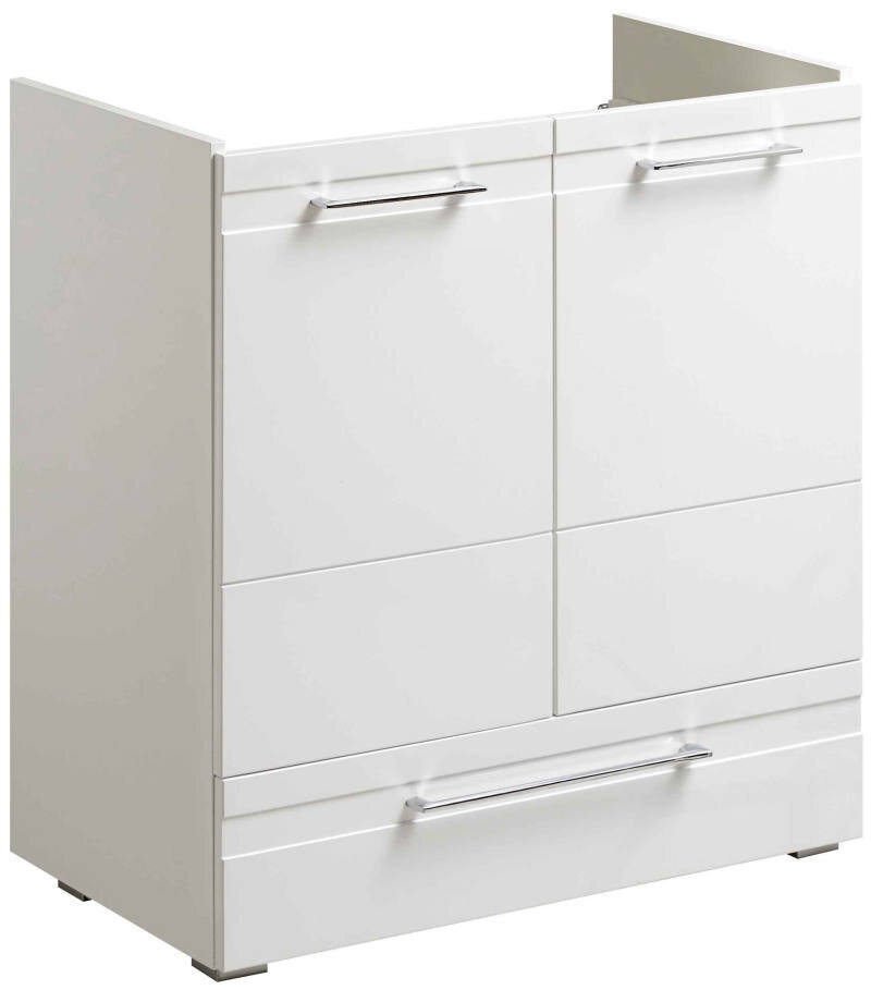 XORA Waschtischunterschrank DORIA Moderner weißer Waschtischunterschrank mit zwei Türen und einer Schublade, Frontansicht