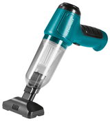 Akku-Zyklon-Handstaubsauger in seitlicher Perspektive mit transparentem Staubbehälter und ergonomischem Griff