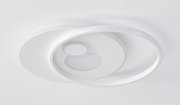 Moderne LED-Deckenleuchte in weißer Farbe, von unten betrachtet, mit kreisförmigem Design und elegantem, geschwungenem Rahmen.