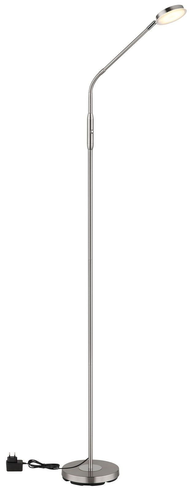 Globo Lighting LED-staande lamp SILVIO LED-Stehleuchte in seitlicher Ansicht mit flexiblem Hals und rundem Sockel, inklusive Netzteil.