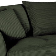 Grüne Rundecke mit geripptem Stoff, Nahaufnahme der Kissen und Sitzfläche