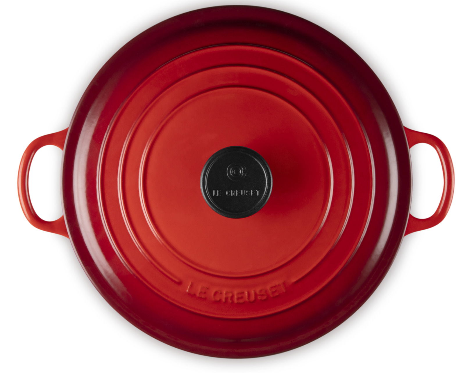 Roter Bräter mit Deckel, Draufsicht