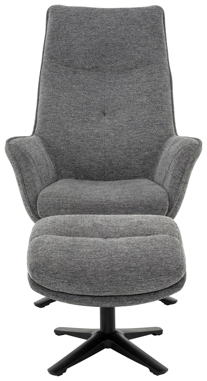 Grauer Relaxsessel mit Fußhocker, Vorderansicht