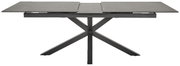 Moderne eettafel met uitschuifbaar tafelblad en X-vormig onderstel, zijaanzicht