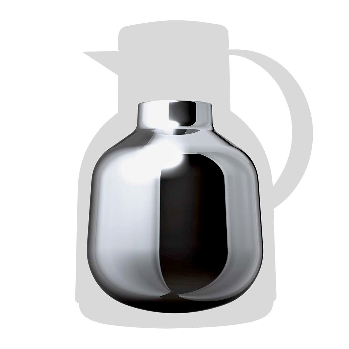 Isolierkanne SAMBA weiß, Vorderansicht mit glänzender Oberfläche und Schattenumriss