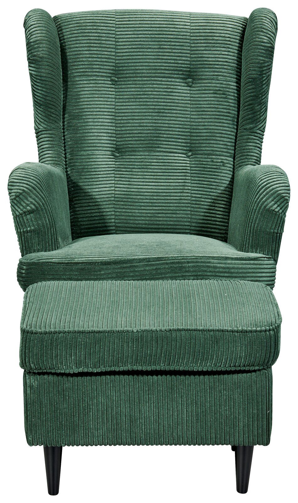 Grüner Sessel mit Hocker aus geripptem Stoff, Vorderansicht