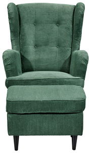 Grüner Sessel mit Hocker aus geripptem Stoff, Vorderansicht