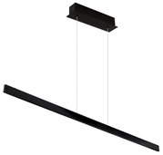 Moderne schwarze Hängeleuchte in seitlicher Perspektive, minimalistisch und elegant.