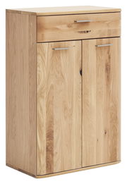 Schuhschrank aus Holz mit zwei Türen und einer Schublade, frontale Perspektive