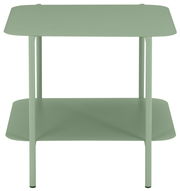 Grüner Beistelltisch mit zwei Ebenen, frontal betrachtet