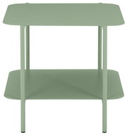 Grüner Beistelltisch mit zwei Ebenen, frontal betrachtet