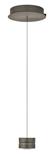 Moderne LED-Pendelleuchte MIKA in seitlicher Ansicht mit schlichtem, zylindrischem Design und dunkler Oberfläche.