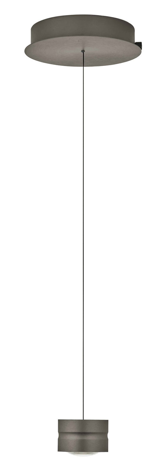 Elements by Bankamp LED-Pendelleuchte ELEMENTS Moderne LED-Pendelleuchte MIKA in seitlicher Ansicht mit schlichtem, zylindrischem Design und dunkler Oberfläche.
