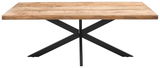 Moderner Esstisch mit Holzplatte und schwarzem Metallgestell, Frontalansicht