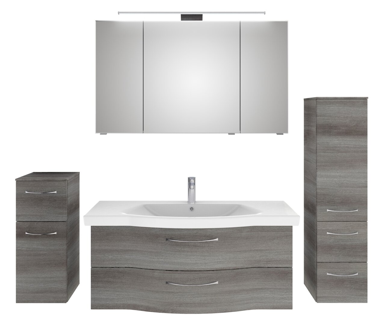 Pelipal Badblock SERIE 6005 SPRINT Moderner Badblock in Holzoptik mit Waschbecken, Spiegelschrank und Stauraum, Frontalansicht