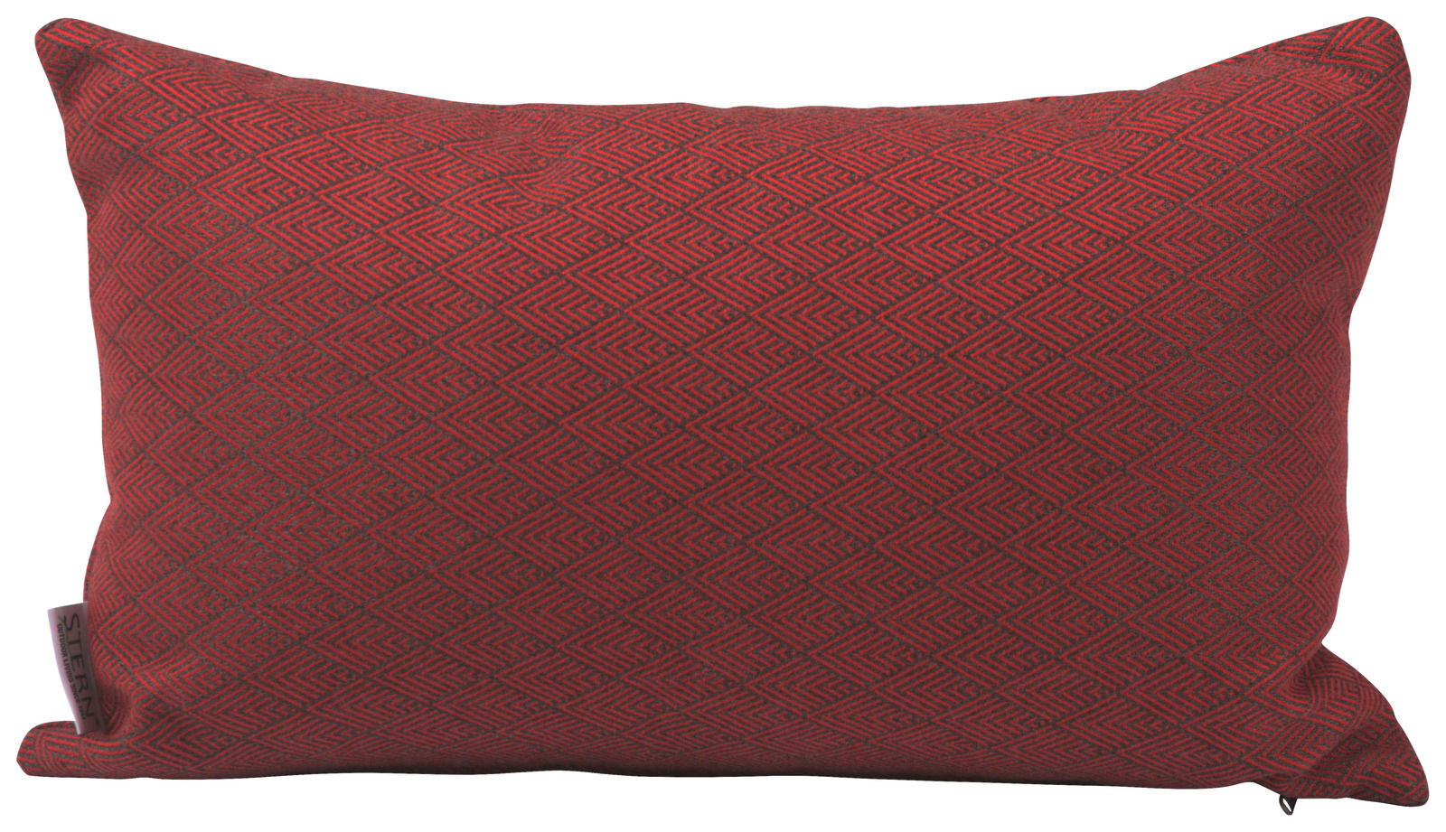 Rotes Dekokissen mit geometrischem Muster, Vorderansicht