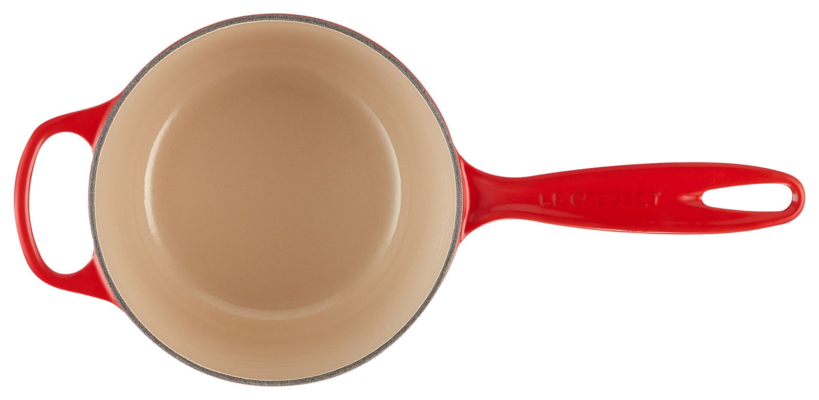 Rote Stielkasserolle, 16 cm, von oben betrachtet