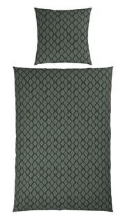 Dunkelgraue Wendebettwäsche mit geometrischem Muster, Ansicht von oben