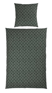 Dunkelgraue Wendebettwäsche mit geometrischem Muster, Ansicht von oben