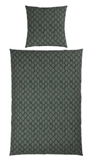 Dunkelgraue Wendebettwäsche mit geometrischem Muster, Ansicht von oben