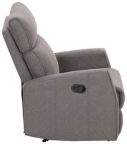 Grauer Sessel in Seitenansicht mit verstellbarer Rückenlehne.