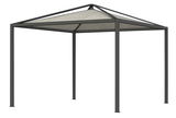 Metall-Pavillon mit vier Beinen und spitzem Dach, seitliche Perspektive