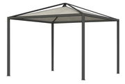 Metall-Pavillon mit vier Beinen und spitzem Dach, seitliche Perspektive