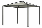 Metall-Pavillon mit vier Beinen und spitzem Dach, seitliche Perspektive