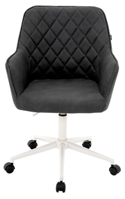Schwarzer Drehstuhl XORA MARTHA mit gesteppter Rückenlehne und weißem Fußgestell, Vorderansicht