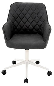 Schwarzer Drehstuhl XORA MARTHA mit gesteppter Rückenlehne und weißem Fußgestell, Vorderansicht