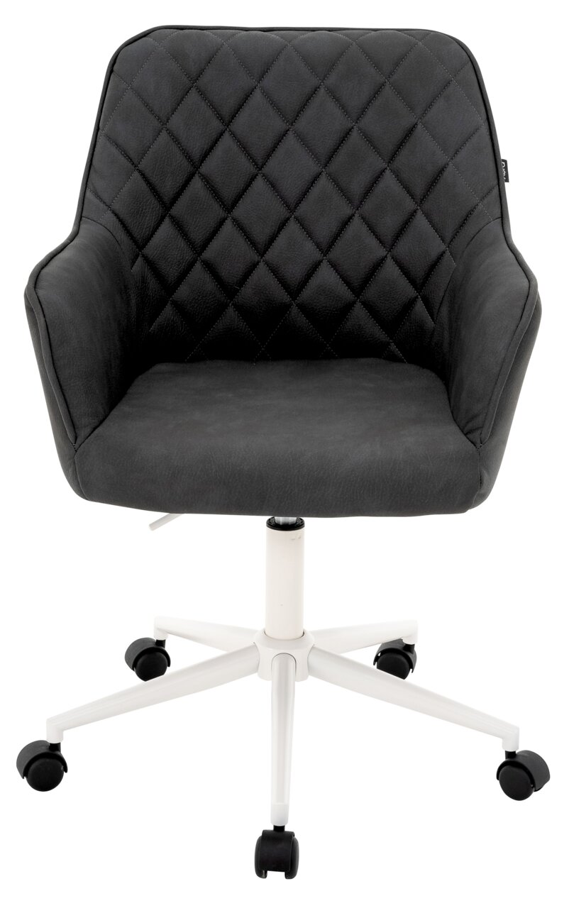 Schwarzer Drehstuhl XORA MARTHA mit gesteppter Rückenlehne und weißem Fußgestell, Vorderansicht