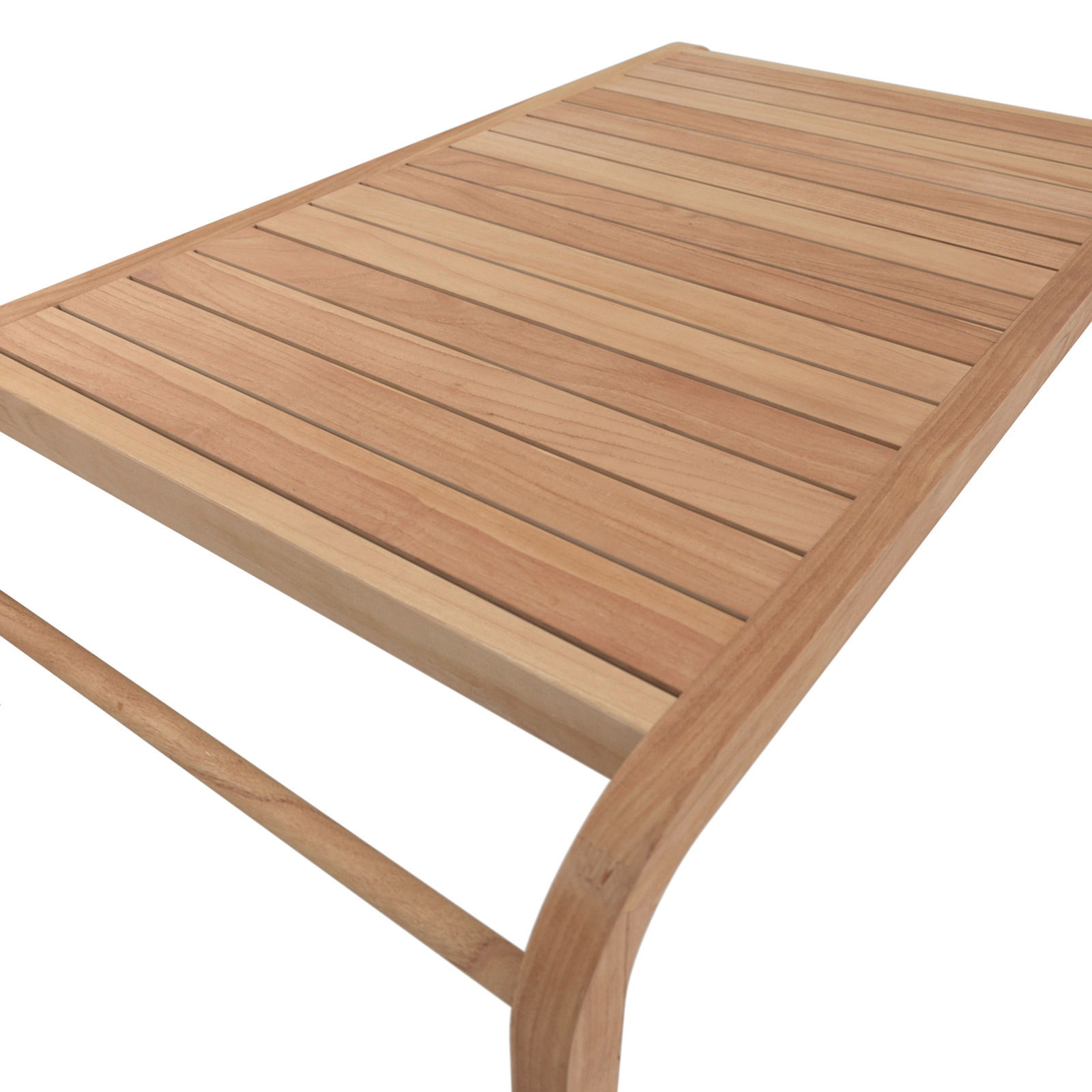 Holztischplatte mit Lamellenstruktur, seitliche Perspektive