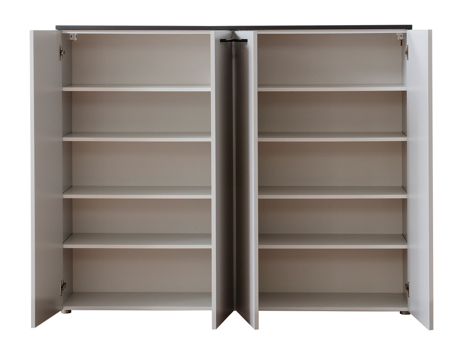Mehrzweckschrank mit offenen Türen, fünf Regalböden, Frontalansicht