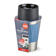 Thermobecher 0,3L hellblau, Vorderansicht mit Verpackung