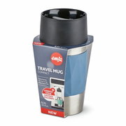 Thermobecher 0,3L hellblau, Vorderansicht mit Verpackung