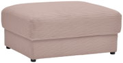Beige poef met geribbelde stoffen bekleding, zijaanzicht