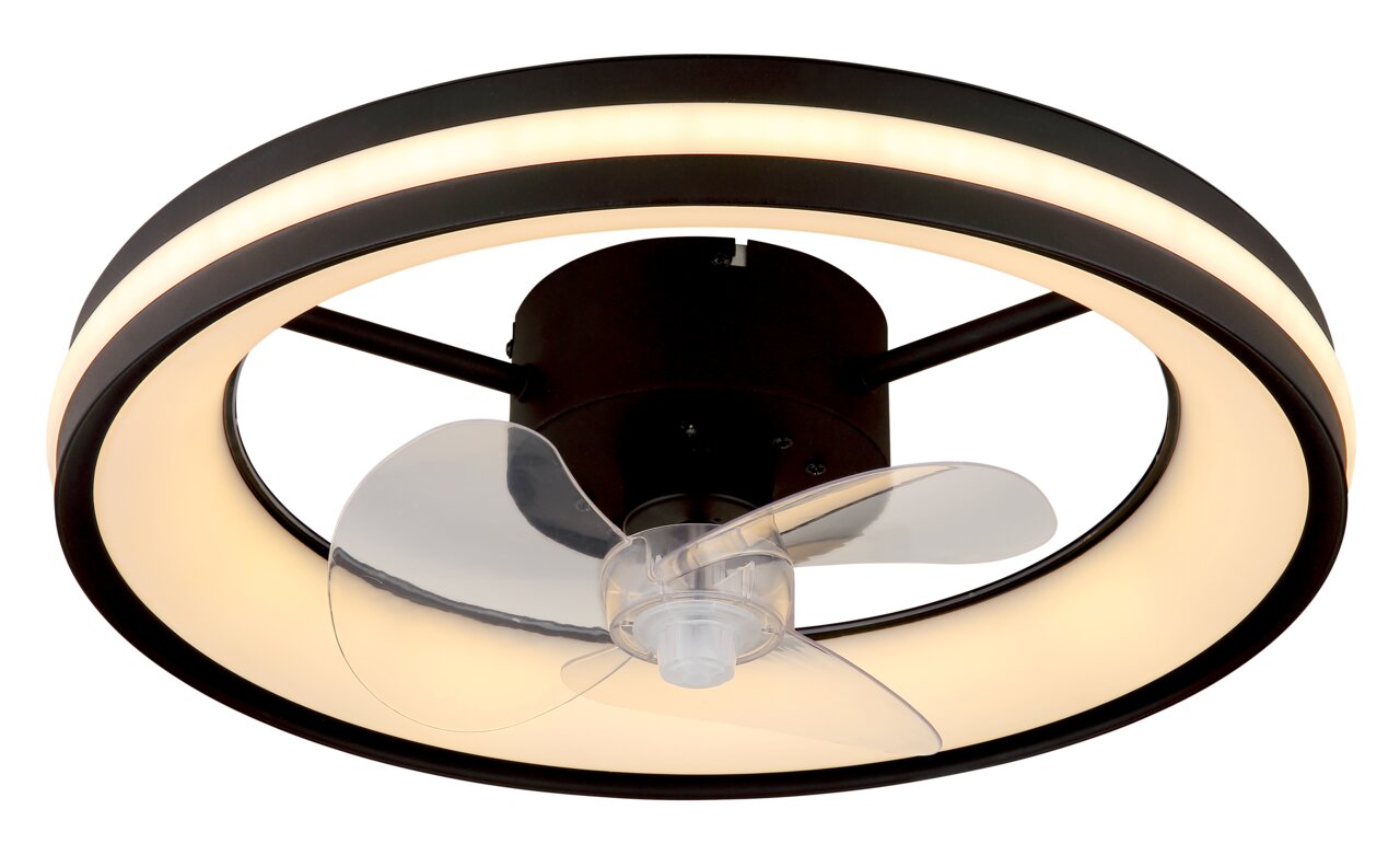 Moderner Deckenventilator mit LED-Beleuchtung, seitliche Perspektive