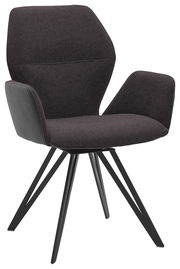 Moderner Armlehnenstuhl mit schwarzem Stoffbezug und Metallbeinen, seitliche Perspektive