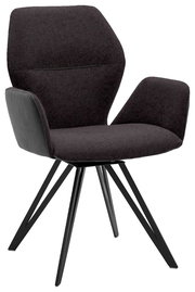 Moderner Armlehnenstuhl mit schwarzem Stoffbezug und Metallbeinen, seitliche Perspektive