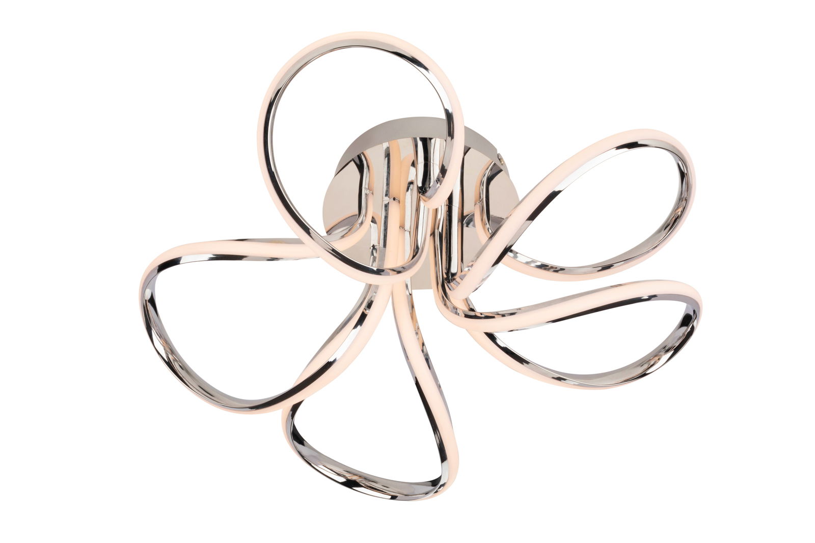 Moderne LED-Deckenleuchte mit geschwungenem Design, Ansicht von unten.