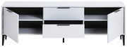 Weißes TV-Lowboard JOLLY mit offenen Türen und Schubladen, frontal betrachtet